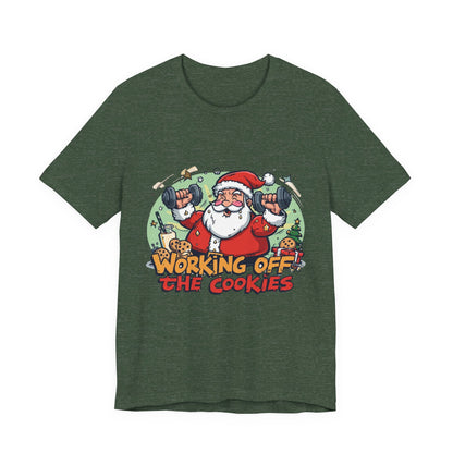 Funny Santa Workout Tee, Holiday Gift for Fitness Lovers, Christmas T-Shirt, Unisex Short Sleeve Shirt, Cookie Lover Gift