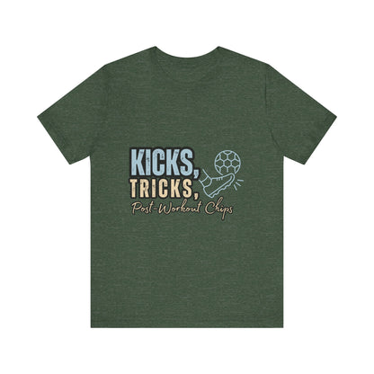 Playful Graphic Tee for Fun Lovers, Kicks Tricks T-Shirt, Unisex Casual Wear, Perfect Gift for Friends, Ideal for Parties, Celebrations