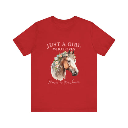 Just a Girl Who Loves Horses Jersey Tee | Equestrian Gift | Horse Lover T-Shirt | Floral Graphic Tee | Birthday Gift