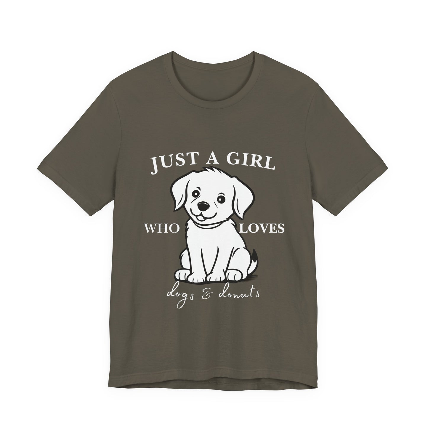 Just a Girl Who Loves Dogs & Donuts T-Shirt, Cute Pet Lover Tee, Gift for Dog Moms, Animal Lover Apparel, Perfect for Birthdays