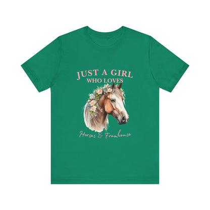 Just a Girl Who Loves Horses Jersey Tee | Equestrian Gift | Horse Lover T-Shirt | Floral Graphic Tee | Birthday Gift