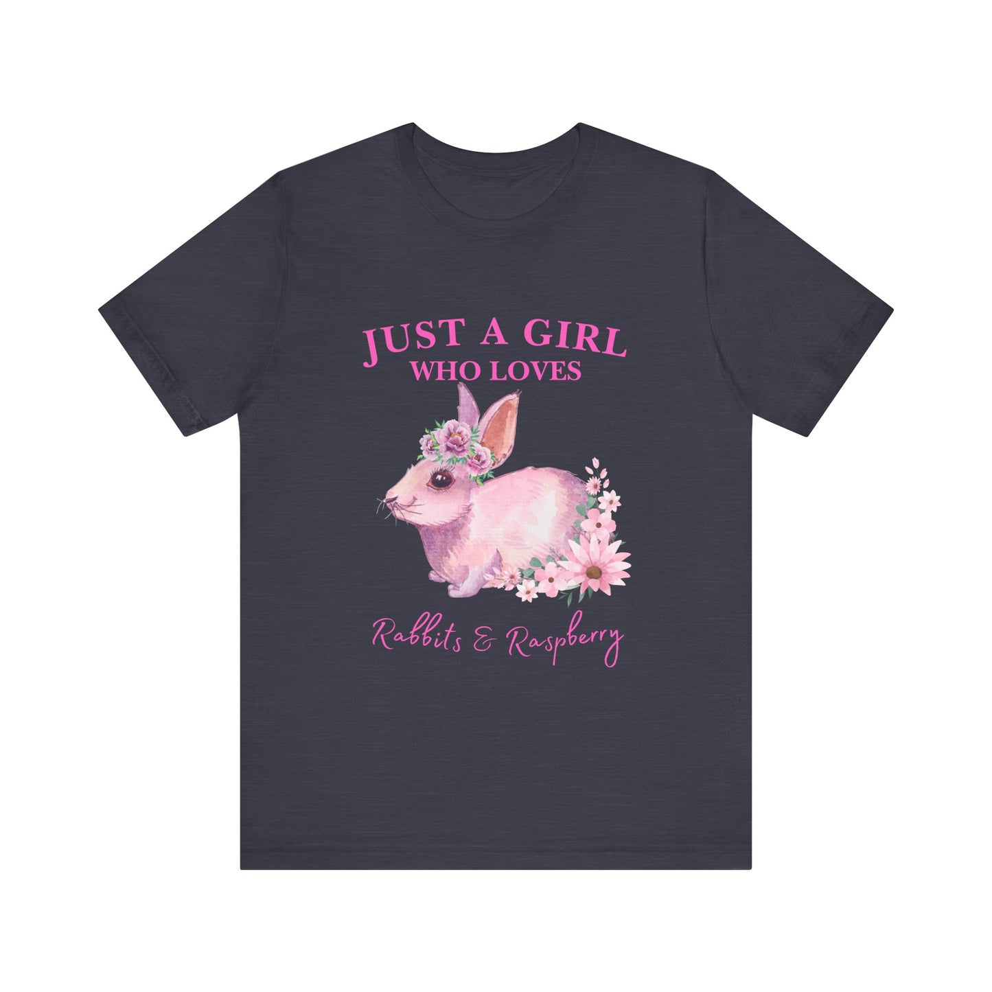 Rabbits & Raspberry Lover Tee, Cute Animal T-Shirt, Girl Who Loves Rabbit T-shirt, Gift for Bunny Lovers, Animal Lover Apparel, Floral Graphic Tee