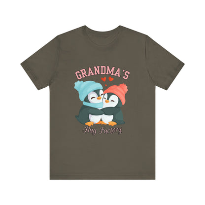 Grandma's Hug Factory T-Shirt, Cute Penguin Tee, Gift for Grandma, Family Reunion Shirt, Mother's Day Gift, Cozy Casual Wear