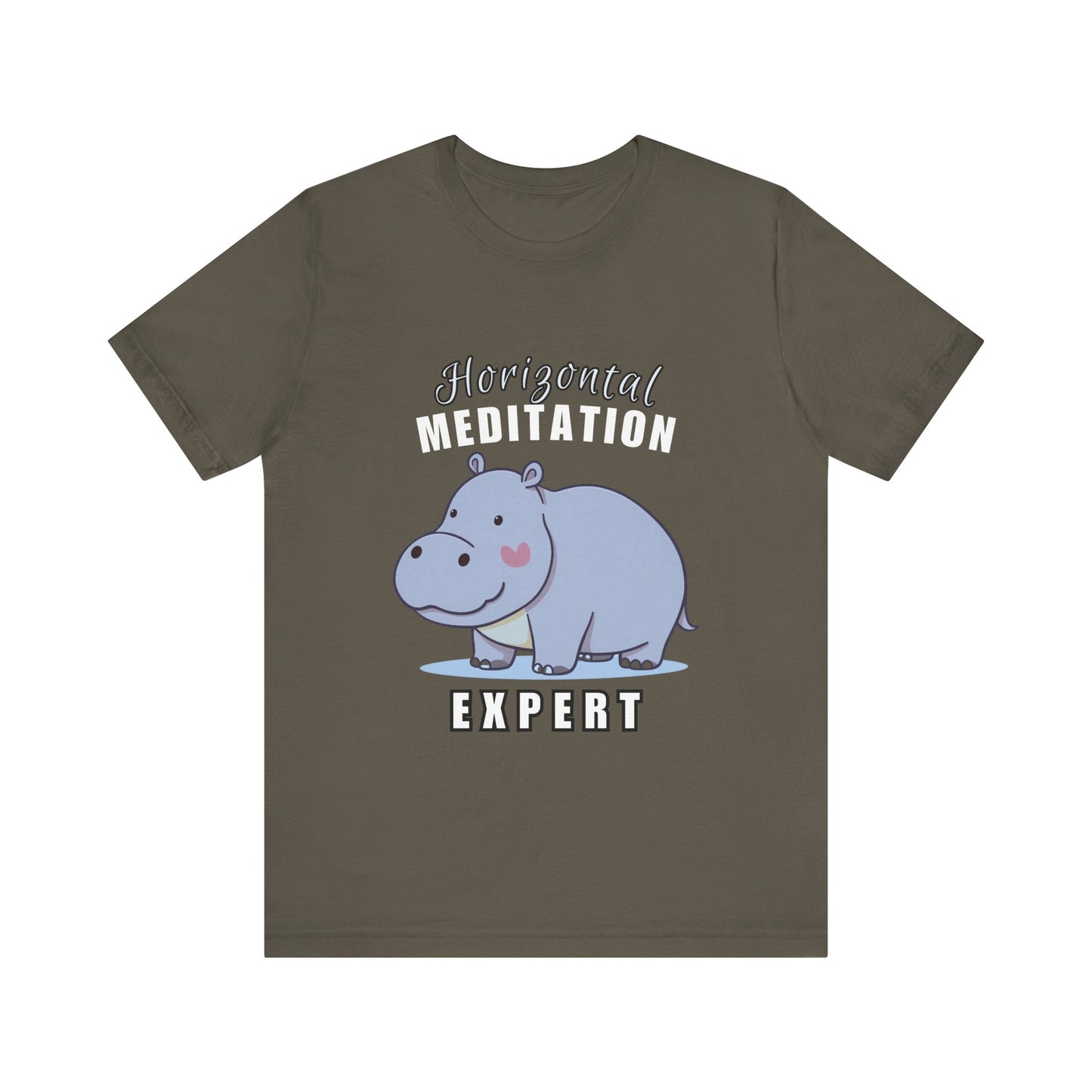 Hippo Horizontal Meditation Expert Tee - Fun Unisex Jersey Shirt for Relaxation, Gift for Yogis, Casual Wear, Mindfulness, Animal Lover