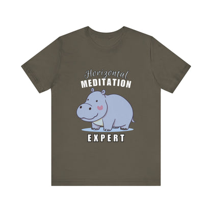 Hippo Horizontal Meditation Expert Tee - Fun Unisex Jersey Shirt for Relaxation, Gift for Yogis, Casual Wear, Mindfulness, Animal Lover