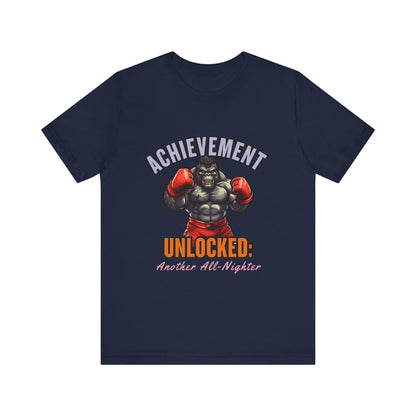 Achievement Unlocked Short Sleeve Tee, Gaming Shirt, Funny Tee, Birthday Gift, Casual Wear, All-Nighter Tee