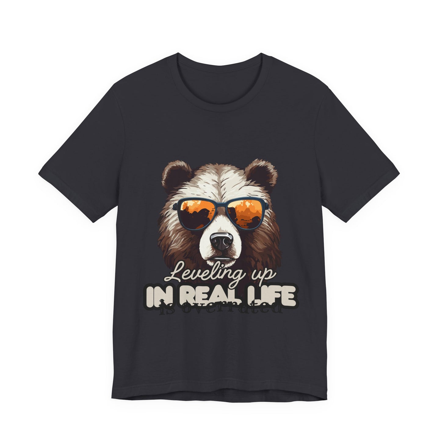 Cool Bear Graphic Tee, Leveling Up in Real Life, Funny T-Shirt for Nature Lovers, Gift for Birthday, Summer Wardrobe, Casual Wear