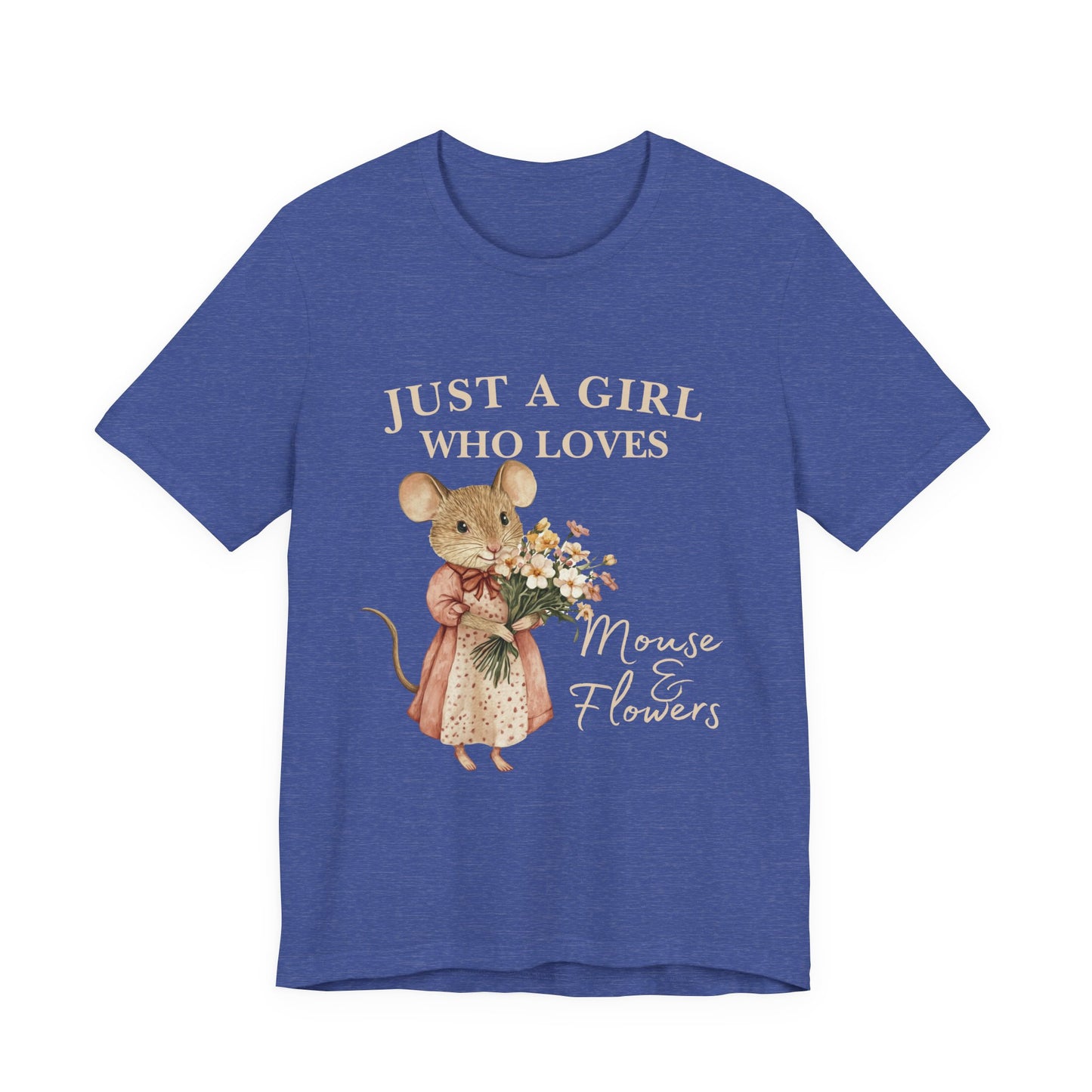 Just a Girl Who Loves Mouse & Flowers Tee, Cute Animal Shirt, Floral Graphic Tee, Gifts for Her, Birthday T-Shirt