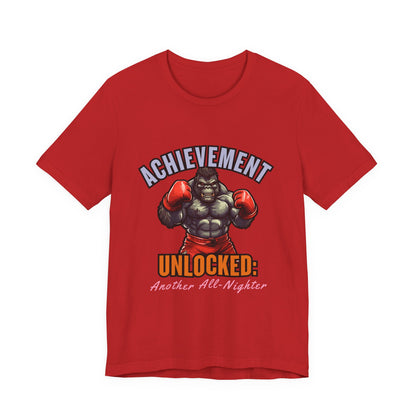 Achievement Unlocked Short Sleeve Tee, Gaming Shirt, Funny Tee, Birthday Gift, Casual Wear, All-Nighter Tee
