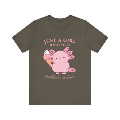 Cute Ice Cream Lover Tee, Fun T-Shirt for Girls, Gift for Ice Cream Fans, Summer Fun Shirt, Casual Everyday Wear, Axolotis T-shirt