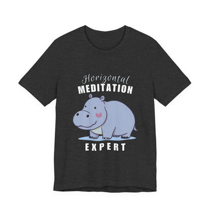 Hippo Horizontal Meditation Expert Tee - Fun Unisex Jersey Shirt for Relaxation, Gift for Yogis, Casual Wear, Mindfulness, Animal Lover