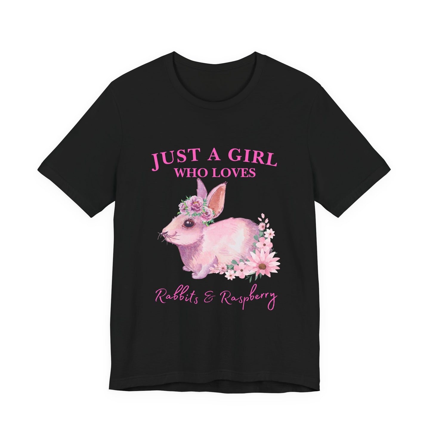 Rabbits & Raspberry Lover Tee, Cute Animal T-Shirt, Girl Who Loves Rabbit T-shirt, Gift for Bunny Lovers, Animal Lover Apparel, Floral Graphic Tee