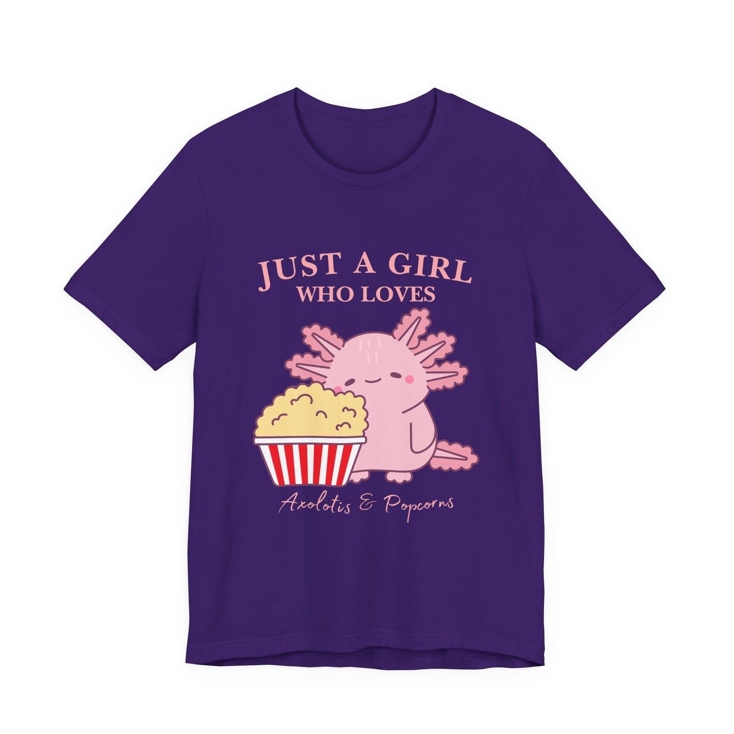 Cute Axolotl Love Popcorn Tee, Fun T-Shirt for Aquatic Lovers, Gift for Pet Lovers, Unique Animal Shirt, Casual Wear, Pop Culture Tee