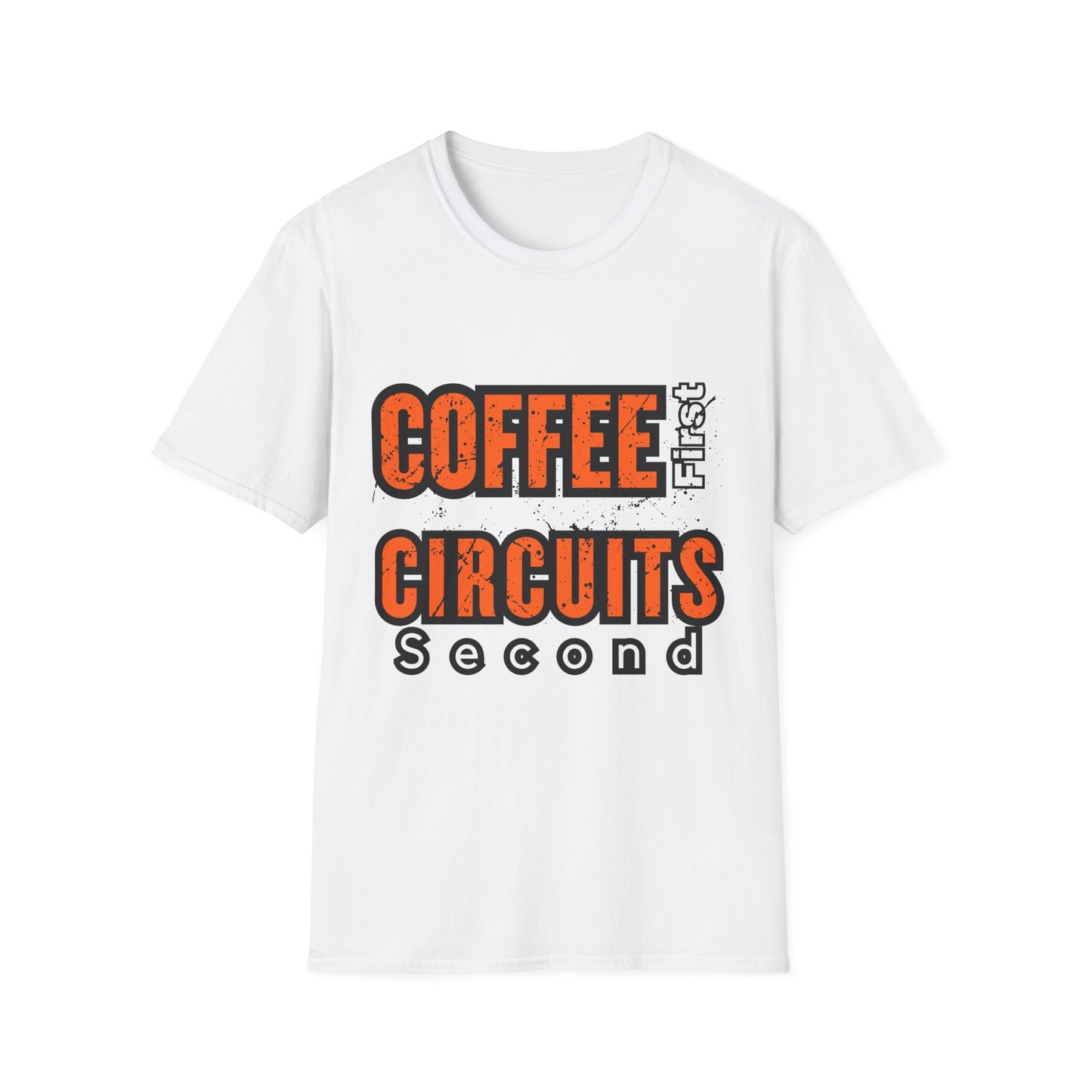 Coffee First Circuits Second  Diode nisex Softstyle T-Shirt | Gift for Engineers, Electrician, Tech Lovers, DIY Design