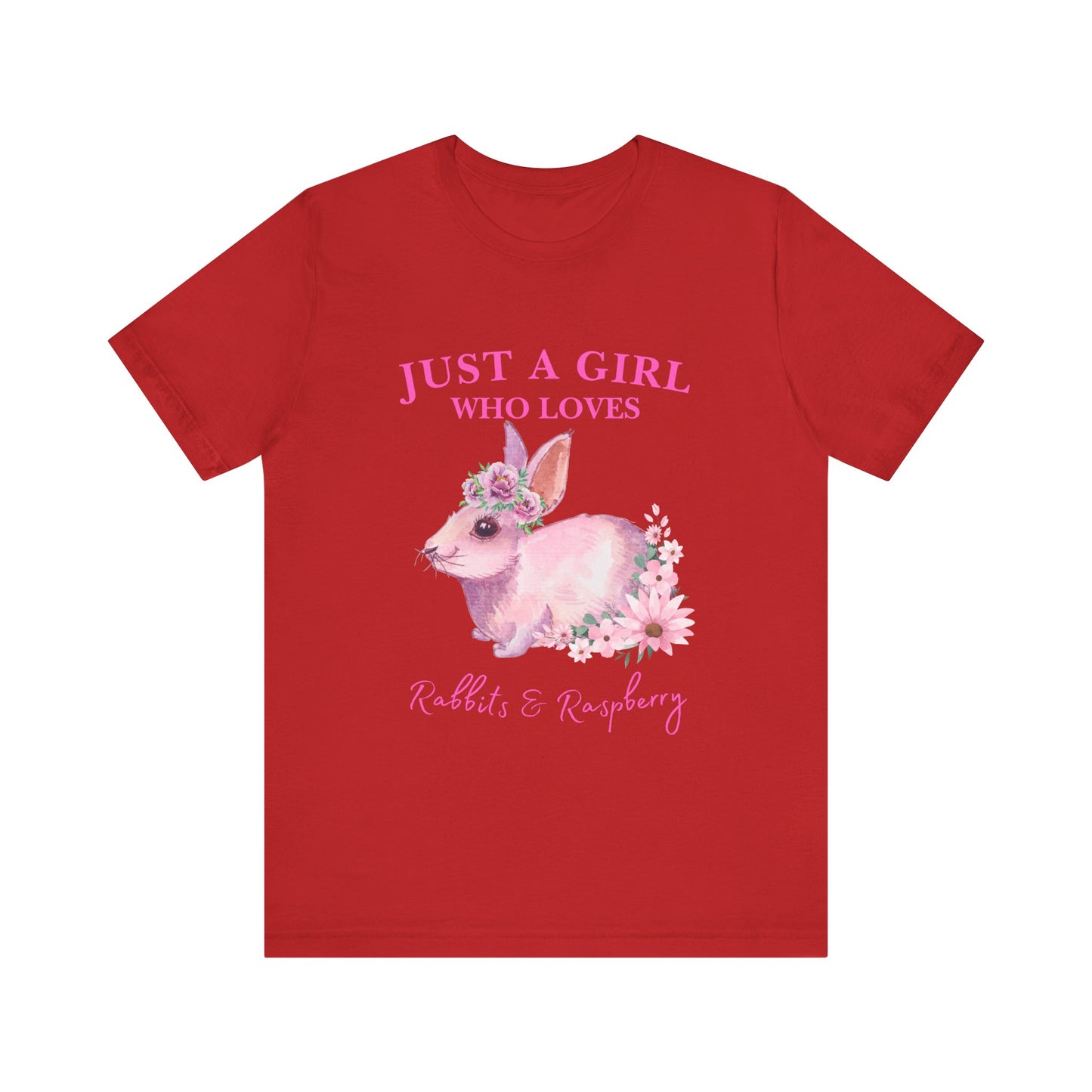 Rabbits & Raspberry Lover Tee, Cute Animal T-Shirt, Girl Who Loves Rabbit T-shirt, Gift for Bunny Lovers, Animal Lover Apparel, Floral Graphic Tee