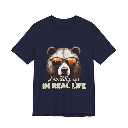 Cool Bear Graphic Tee, Leveling Up in Real Life, Funny T-Shirt for Nature Lovers, Gift for Birthday, Summer Wardrobe, Casual Wear