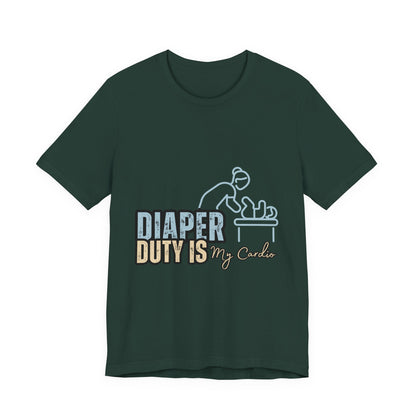 Diaper Duty Is My Cardio Tee, Funny Parent T-Shirt, Baby Shower Gift, Dad Humor Shirt, New Mom Gift, Unisex Short Sleeve Tee