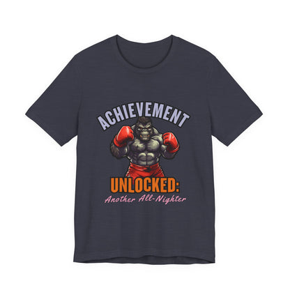 Achievement Unlocked Short Sleeve Tee, Gaming Shirt, Funny Tee, Birthday Gift, Casual Wear, All-Nighter Tee