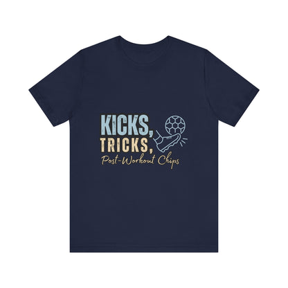 Playful Graphic Tee for Fun Lovers, Kicks Tricks T-Shirt, Unisex Casual Wear, Perfect Gift for Friends, Ideal for Parties, Celebrations