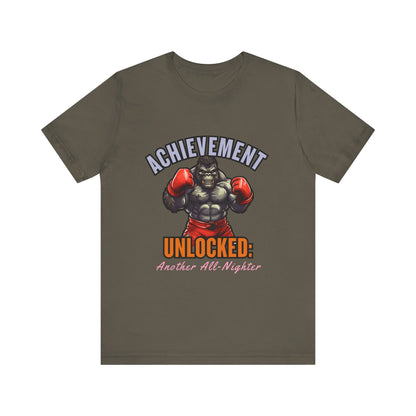 Achievement Unlocked Short Sleeve Tee, Gaming Shirt, Funny Tee, Birthday Gift, Casual Wear, All-Nighter Tee