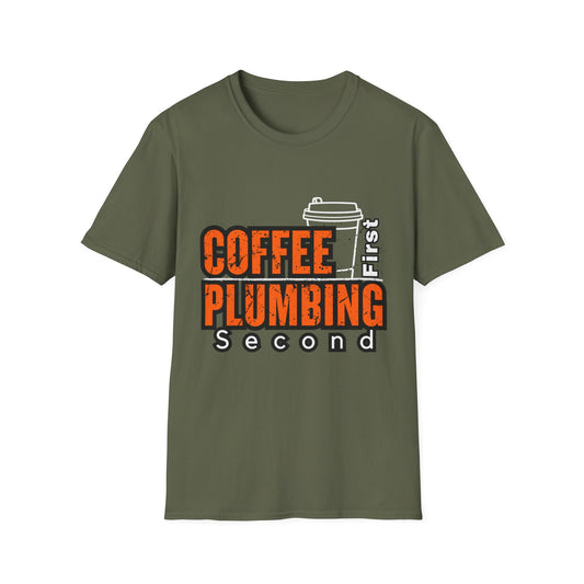 Coffee Plumbing Unisex Softstyle T-Shirt, Funny Coffee Lover Gift, DIY Plumbing Humor Tee, Casual Wear, Everyday Comfort