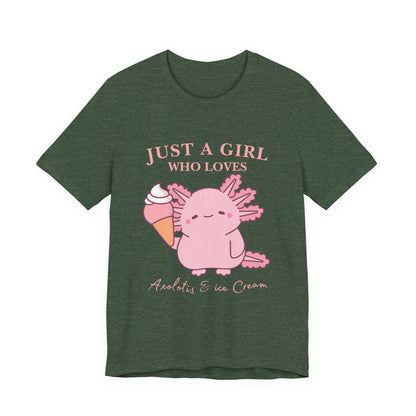 Cute Ice Cream Lover Tee, Fun T-Shirt for Girls, Gift for Ice Cream Fans, Summer Fun Shirt, Casual Everyday Wear, Axolotis T-shirt