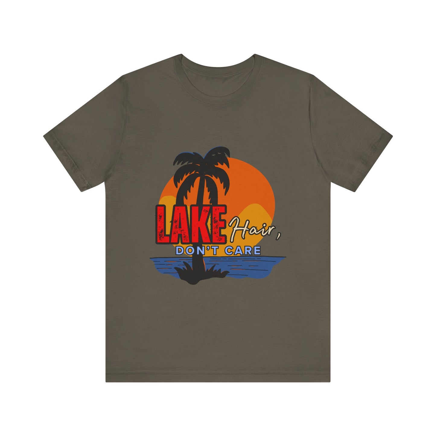Lake Hair Don't Care Short Sleeve Tee, Summer T-Shirt, Vacation Shirt, Beachwear, Casual Outfit, Gift for Lake Lovers