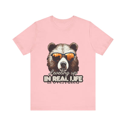 Cool Bear Graphic Tee, Leveling Up in Real Life, Funny T-Shirt for Nature Lovers, Gift for Birthday, Summer Wardrobe, Casual Wear