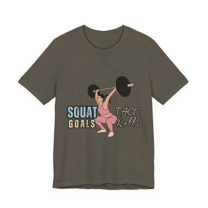 Squat Goals Unisex Jersey Tee, Funny Workout Shirt, Fitness Gift, Gym Apparel, Weightlifting Top, Motivational Tee