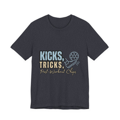 Playful Graphic Tee for Fun Lovers, Kicks Tricks T-Shirt, Unisex Casual Wear, Perfect Gift for Friends, Ideal for Parties, Celebrations