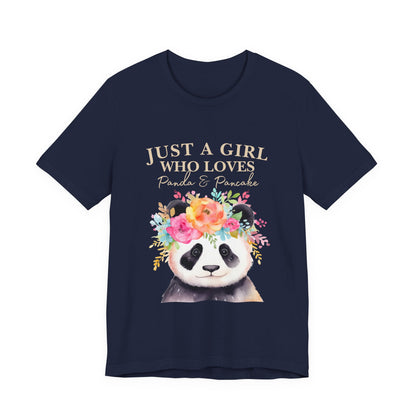 Adorable Panda Lover Tee - Just a Girl Who Loves Pandas & Pancakes, Cute Animal Shirt, Gift for Panda Fans, Casual Wear, Summer Top
