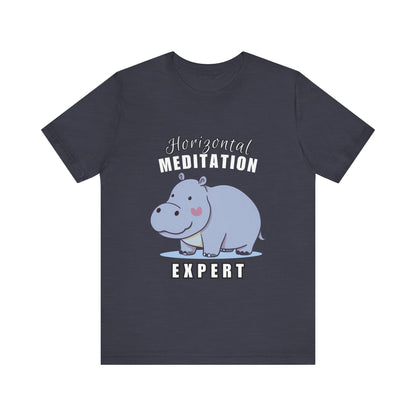 Hippo Horizontal Meditation Expert Tee - Fun Unisex Jersey Shirt for Relaxation, Gift for Yogis, Casual Wear, Mindfulness, Animal Lover