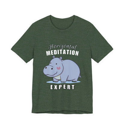 Hippo Horizontal Meditation Expert Tee - Fun Unisex Jersey Shirt for Relaxation, Gift for Yogis, Casual Wear, Mindfulness, Animal Lover