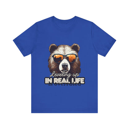 Cool Bear Graphic Tee, Leveling Up in Real Life, Funny T-Shirt for Nature Lovers, Gift for Birthday, Summer Wardrobe, Casual Wear