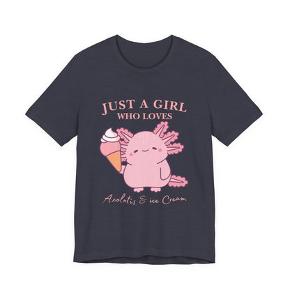 Cute Ice Cream Lover Tee, Fun T-Shirt for Girls, Gift for Ice Cream Fans, Summer Fun Shirt, Casual Everyday Wear, Axolotis T-shirt