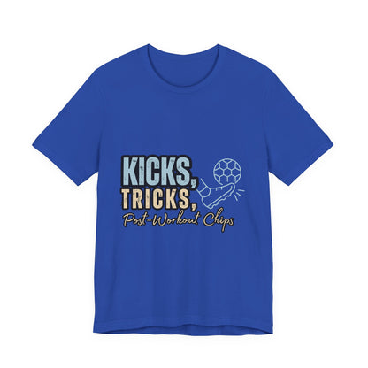 Playful Graphic Tee for Fun Lovers, Kicks Tricks T-Shirt, Unisex Casual Wear, Perfect Gift for Friends, Ideal for Parties, Celebrations
