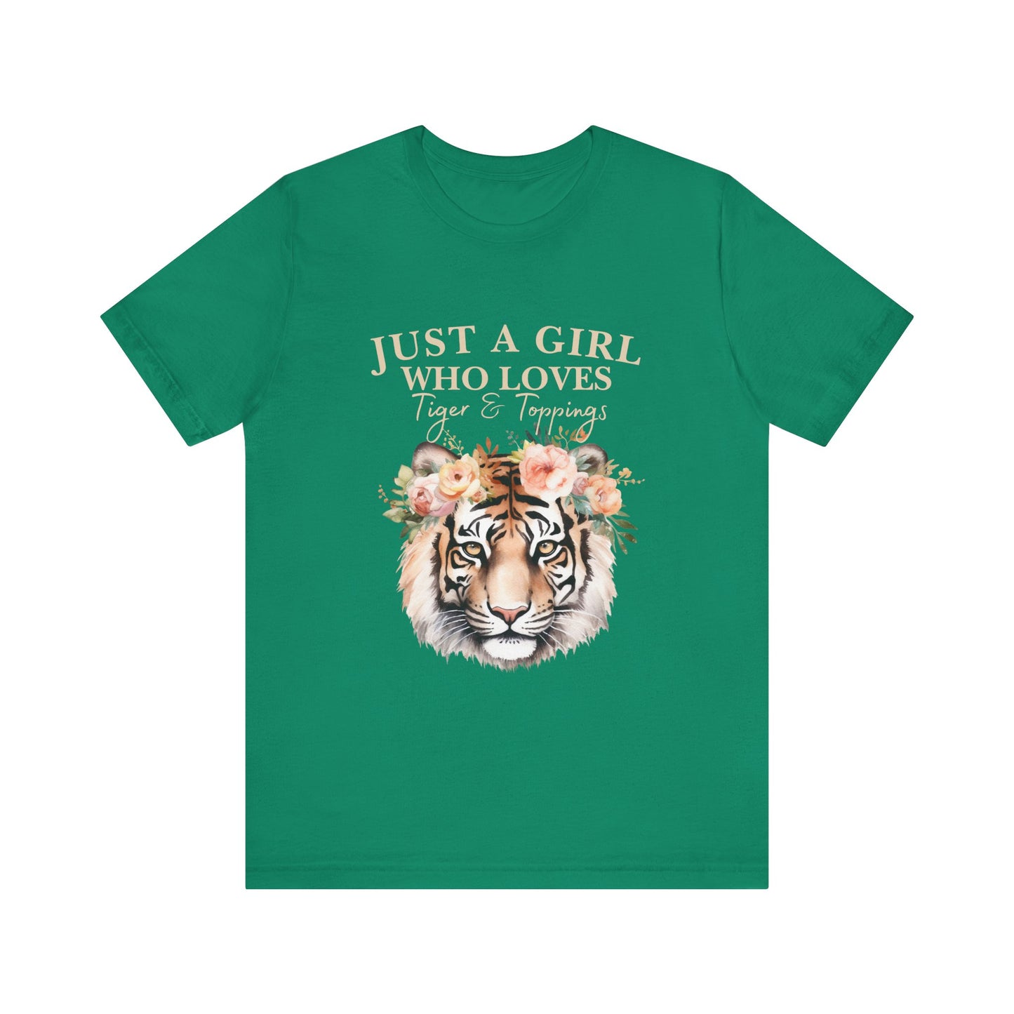 Just a Girl Who Loves Tiger Short Sleeve Tee, Animal Lover Shirt, Floral Graphic Tee, Casual Wear, Birthday Gift, Nature Enthusiast