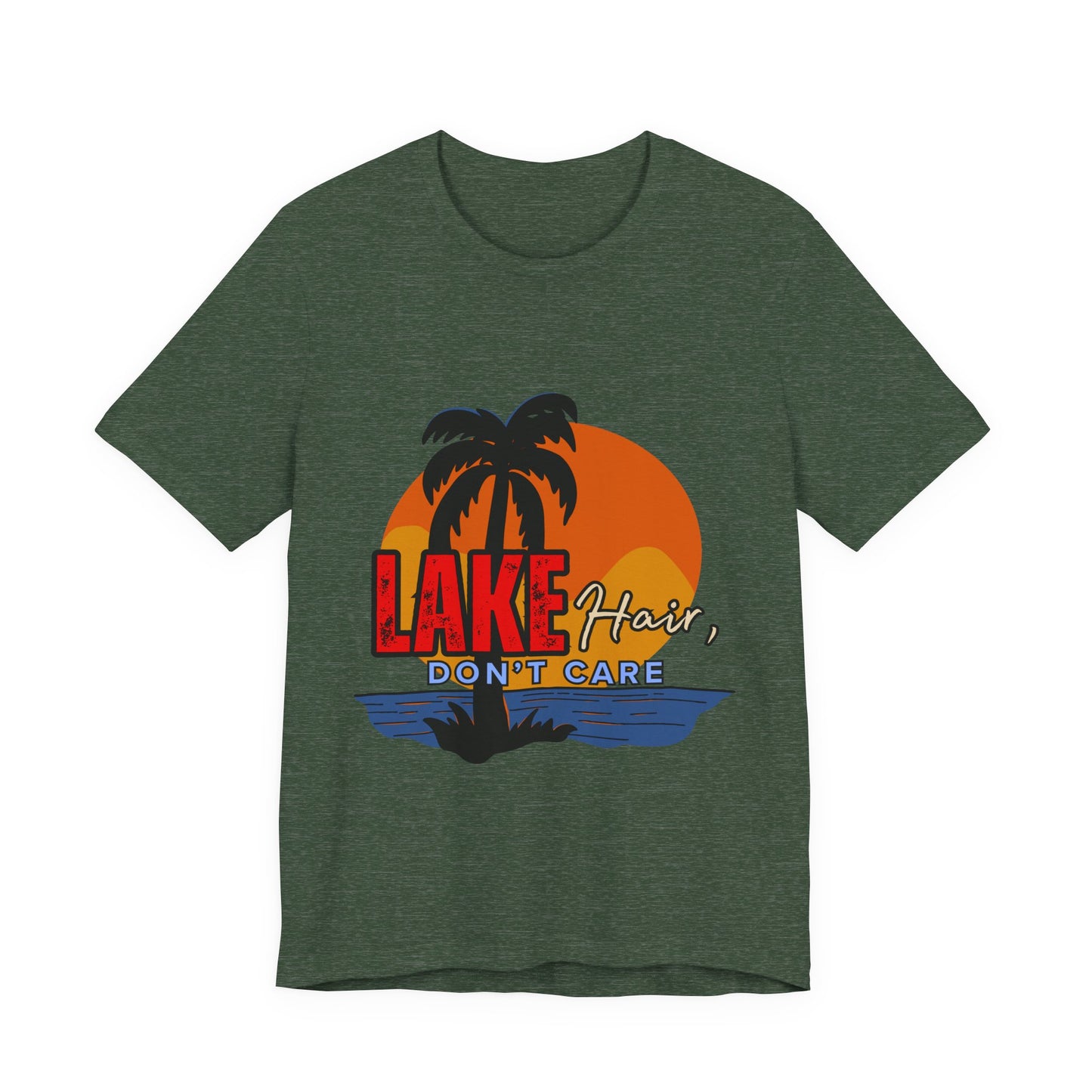 Lake Hair Don't Care Short Sleeve Tee, Summer T-Shirt, Vacation Shirt, Beachwear, Casual Outfit, Gift for Lake Lovers