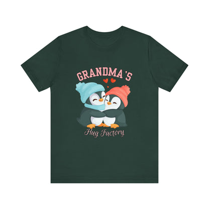 Grandma's Hug Factory T-Shirt, Cute Penguin Tee, Gift for Grandma, Family Reunion Shirt, Mother's Day Gift, Cozy Casual Wear
