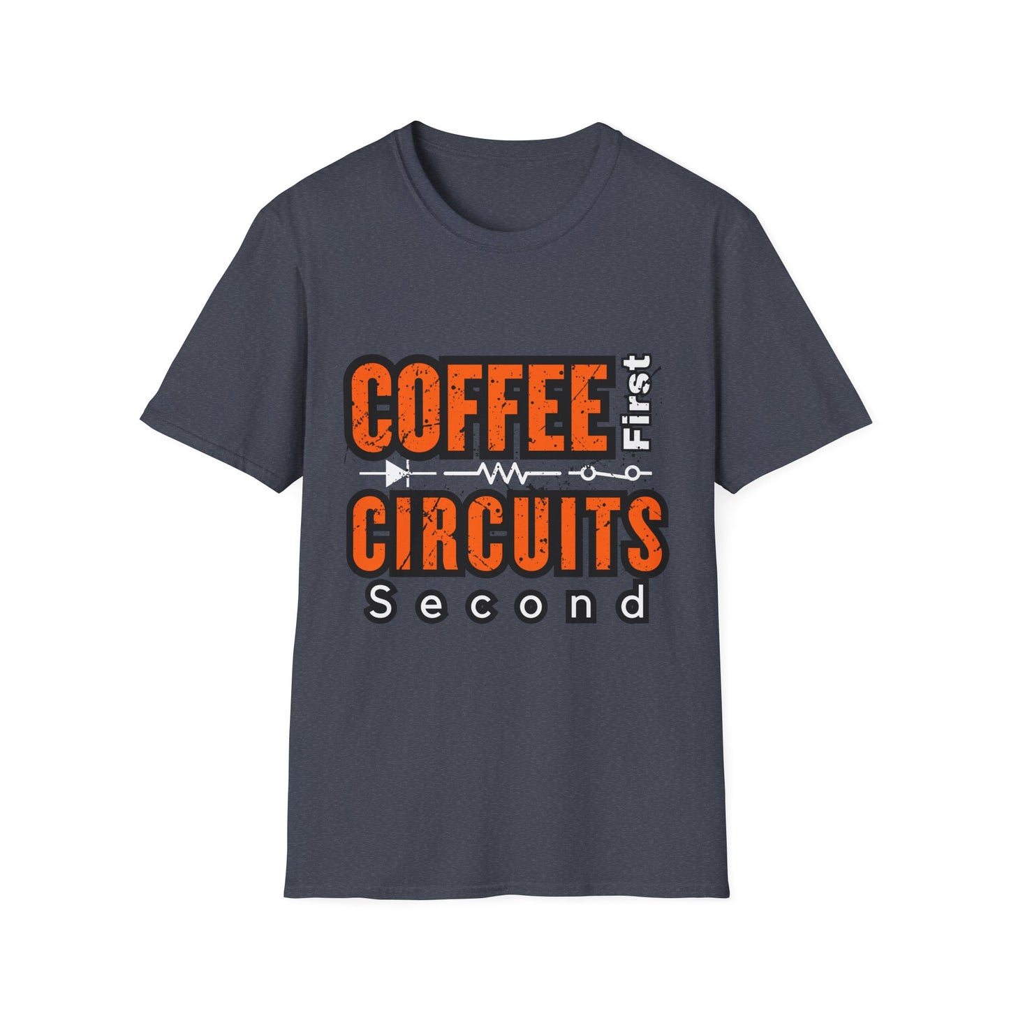 Coffee First Circuits Second  Diode nisex Softstyle T-Shirt | Gift for Engineers, Electrician, Tech Lovers, DIY Design