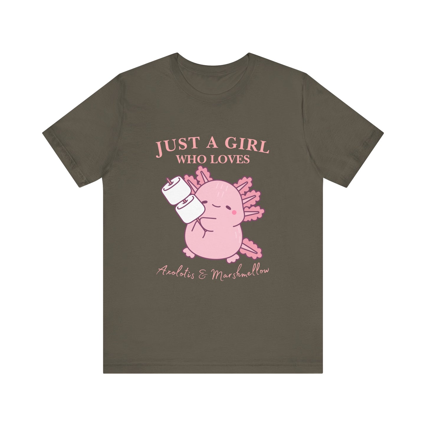 Just a Girl Who Loves Axolotls Tee, Cute Graphic T-Shirt, Unisex Casual Wear, Animal Lovers Gift, Birthday Present, Axolotis and Marshmellow
