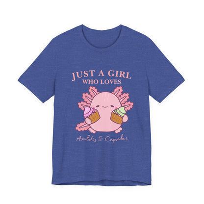 Cute Foodie Shirt for Girls - Just a Girl Who Loves Chocolates & Cupcakes, Fun Casual Tee, Gift for Food Lovers, Axolotis T-shirt
