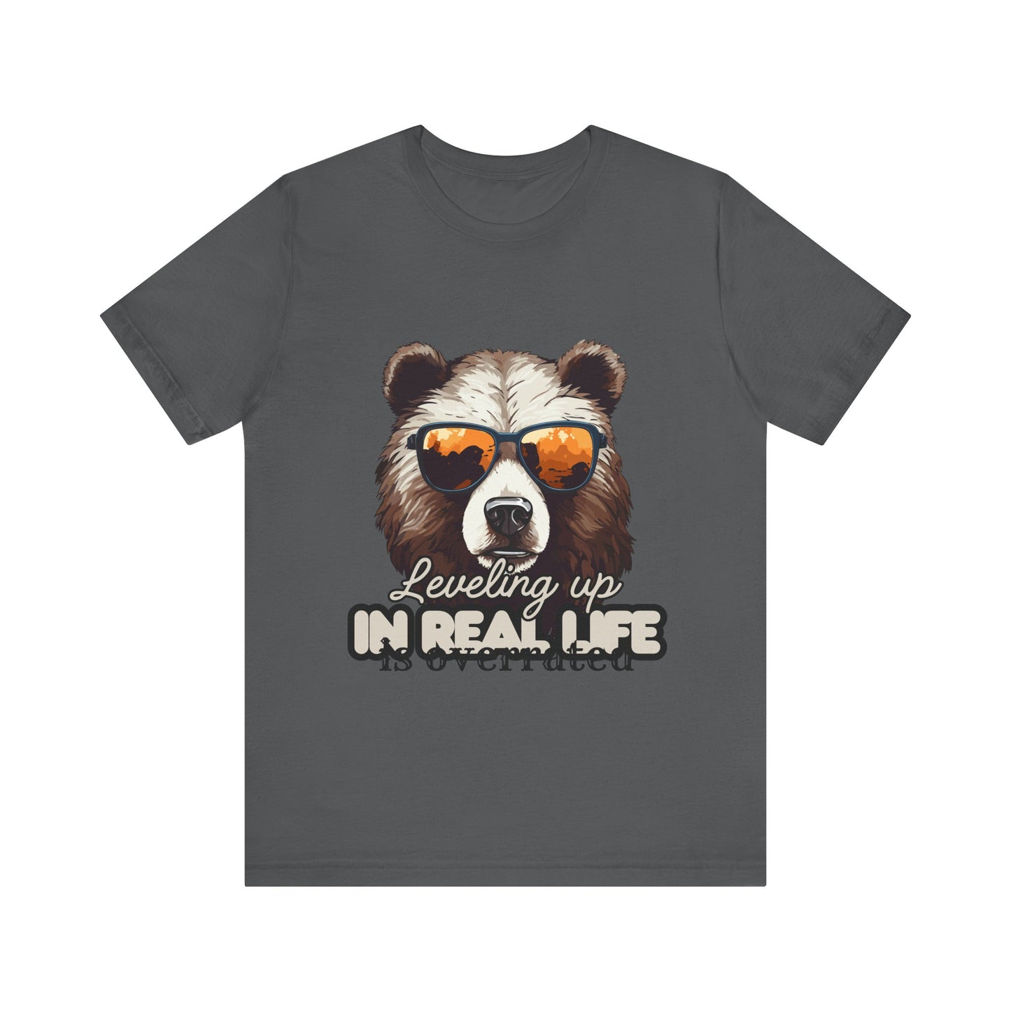Cool Bear Graphic Tee, Leveling Up in Real Life, Funny T-Shirt for Nature Lovers, Gift for Birthday, Summer Wardrobe, Casual Wear