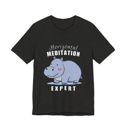 Hippo Horizontal Meditation Expert Tee - Fun Unisex Jersey Shirt for Relaxation, Gift for Yogis, Casual Wear, Mindfulness, Animal Lover