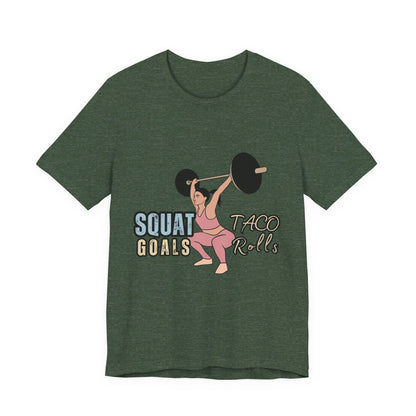 Squat Goals Unisex Jersey Tee, Funny Workout Shirt, Fitness Gift, Gym Apparel, Weightlifting Top, Motivational Tee