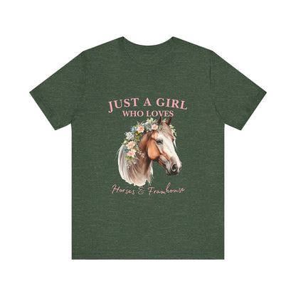 Just a Girl Who Loves Horses Jersey Tee | Equestrian Gift | Horse Lover T-Shirt | Floral Graphic Tee | Birthday Gift