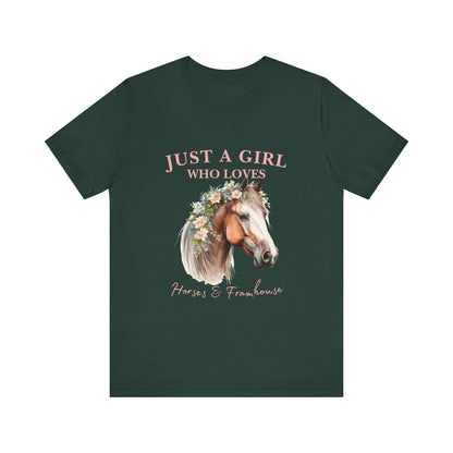 Just a Girl Who Loves Horses Jersey Tee | Equestrian Gift | Horse Lover T-Shirt | Floral Graphic Tee | Birthday Gift