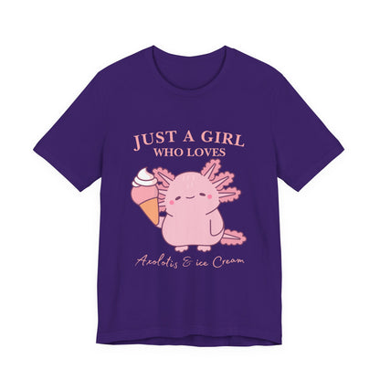 Cute Ice Cream Lover Tee, Fun T-Shirt for Girls, Gift for Ice Cream Fans, Summer Fun Shirt, Casual Everyday Wear, Axolotis T-shirt