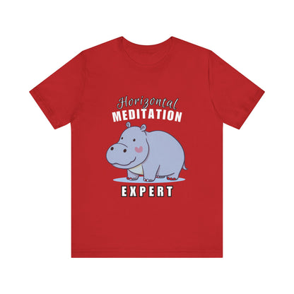 Hippo Horizontal Meditation Expert Tee - Fun Unisex Jersey Shirt for Relaxation, Gift for Yogis, Casual Wear, Mindfulness, Animal Lover