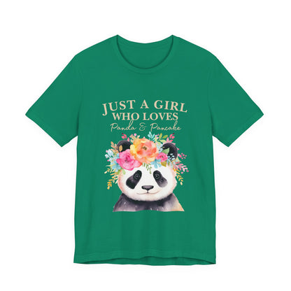 Adorable Panda Lover Tee - Just a Girl Who Loves Pandas & Pancakes, Cute Animal Shirt, Gift for Panda Fans, Casual Wear, Summer Top